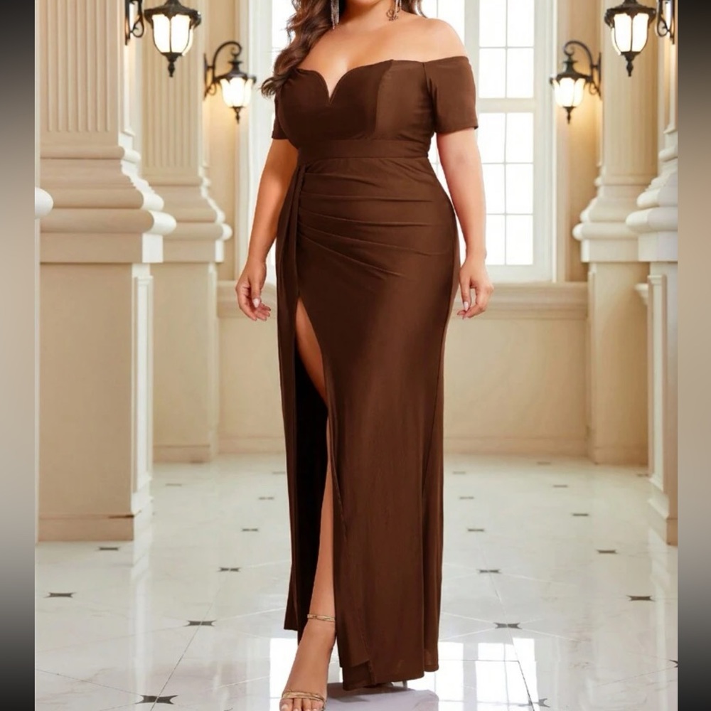 Luxe off shoulder slit thigh party formal dress - Picture 6 of 6